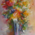 obraz o tematyce kwiaty w wazonie
